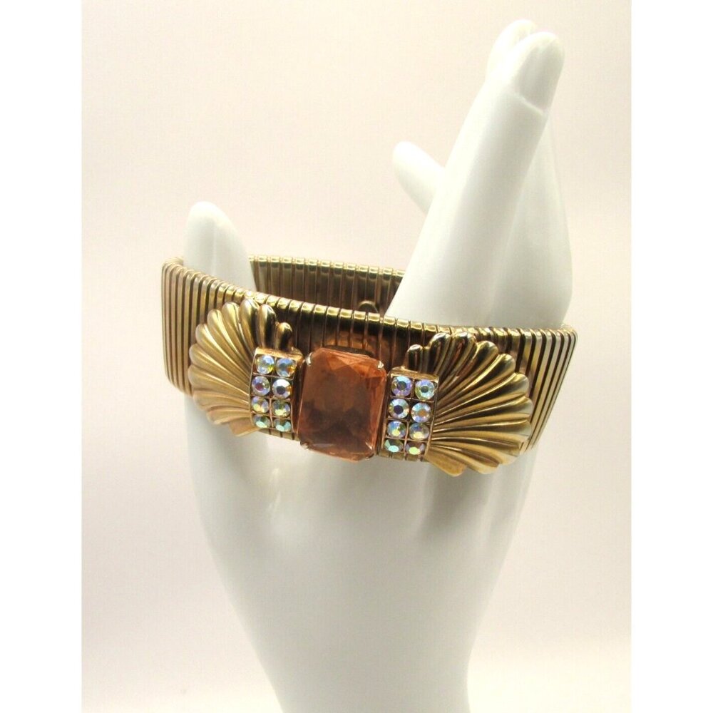 Kirks Folly Rosegoldtone Cobra Strech Shell Aurora Boreals Details Bracelet Rare